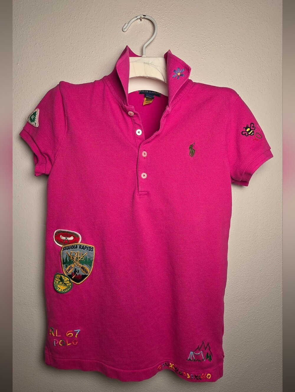 Ralph Lauren Pink Girls' Polo Shirt with Embroidered Patches